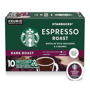 Starbucks K-Cup Coffee Pods, Dark Roast Coffee, Espresso Roast, Keurig 10 Pods